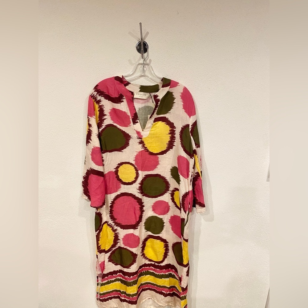 NWT EXQUISE Polka Dot Linen Shirt Dress Size 6 - Picture 2 of 7